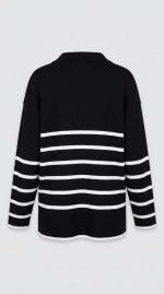 Pull-Over à Lacets et Rayures Graphiques - Noir & Gris – Image 2