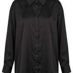 Chemise noire élégante en satin pour femme avec col classique et manches longues