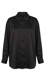 Chemise noire élégante en satin pour femme avec col classique et manches longues
