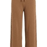 Pantalon large en maille couleur camel avec détails tressés sur les côtés et cordon de serrage à la taille