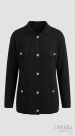 Gilet Cardigan Noir à Boutons Bijoux - Orkidia Fashion – Image 2