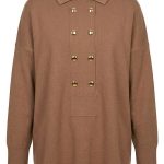 Pull oversize camel en maille avec boutons dorés élégants pour femme