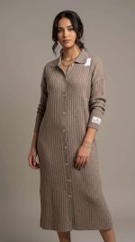 Gilet Long en Maille Côtelée Taupe – Élégance Décontractée – Image 4