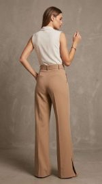 Élégance Tailleur : Pantalon Beige à Ceinture Statement – Image 7