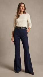 Élégance Marine : Pantalon Tailleur Ceinture Large – Image 8
