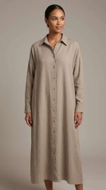 Robe Chemise Lin Beige Élégance Minimaliste | Orkidia Fashion – Image 4