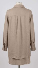 Ensemble Co-ord Tunique Chemise et Pantalon Large en Lin Beige – Image 2