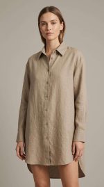 Ensemble Co-ord Tunique Chemise et Pantalon Large en Lin Beige – Image 4