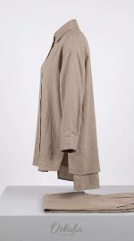 Ensemble Co-ord Tunique Chemise et Pantalon Large en Lin Beige – Image 3