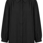 Chemise noire élégante à manches bouffantes en tissu fluide pour femme