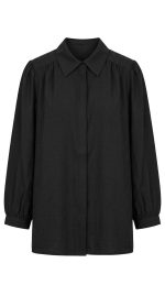 Chemise noire élégante à manches bouffantes en tissu fluide pour femme