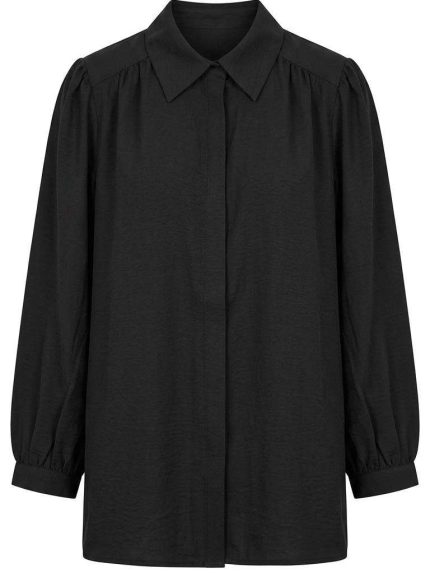Chemise noire élégante à manches bouffantes en tissu fluide pour femme