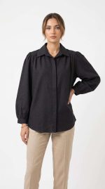 Chemise Noire Fluide à Manches Bouffantes - Élégance Sophistiquée – Image 6