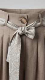 Pantalon Palazzo Beige Élégant avec Ceinture à Nouer – Image 3