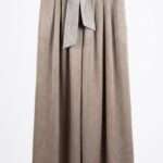 Pantalon palazzo beige fluide à taille haute avec ceinture à nouer élégante