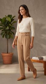 Pantalon Toile Beige Ajusté – Élégance Discrète – Image 4