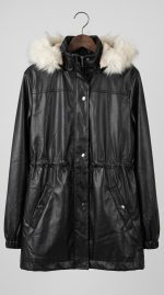 Veste Chic en Similicuir avec Capuche Fourrée | Orkidia Fashion