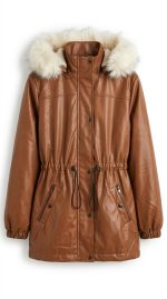 Veste en Similicuir Camel avec Capuche Fourrée | Orkidia Fashion