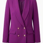 Blazer femme violet croise mi-long avec col chale et boutons dores Orkidia Fashion Nador