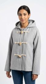 Caprice d'Hiver : Manteau Court à Capuche en Laine Gris – Image 6