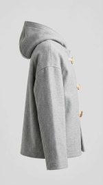 Caprice d'Hiver : Manteau Court à Capuche en Laine Gris – Image 3