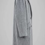 Manteau long oversize gris en tissu duveteux effet laine pour femme