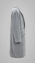 Manteau long oversize gris en tissu duveteux effet laine pour femme