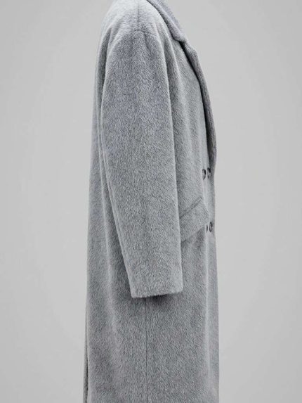 Manteau long oversize gris en tissu duveteux effet laine pour femme
