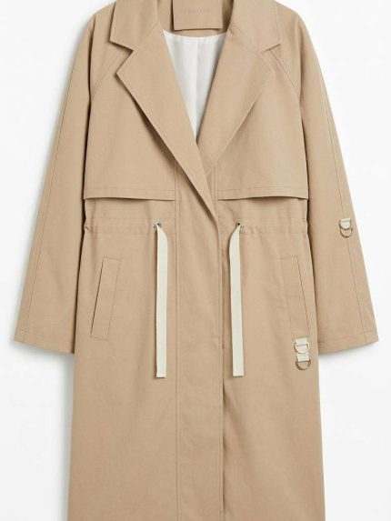 Trench beige moderne pour femme avec cordons ajustables à la taille - Orkidia Fashion