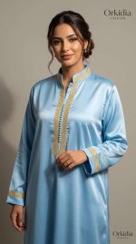 Chemise Beldi Azur à Broderies Artisanales Dorées - Orkidia – Image 2