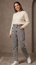 Jean Taille Haute Effet Patchwork – Image 4