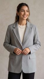 Blazer Gris Chiné à Rayures Verticales - Élégance Urbaine – Image 4