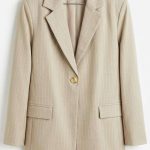 Blazer femme structuré beige à rayures verticales fines avec fermeture à un bouton