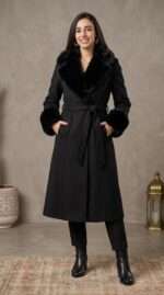 Manteau Noir Long à Col Fourrure – Élégance Orkidia – Image 8