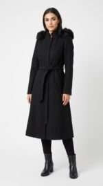 Manteau Noir Long à Col Fourrure – Élégance Orkidia – Image 7