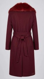 Manteau Long Bordeaux avec Col Fausse Fourrure - Élégance Hivernale – Image 2