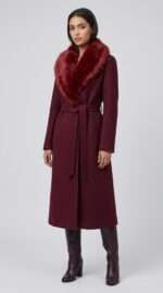 Manteau Long Bordeaux avec Col Fausse Fourrure - Élégance Hivernale – Image 7