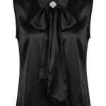 Chemisier sans manches en satin noir avec nœud papillon et broche en strass par Orkidia Fashion
