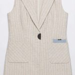 Gilet de costume femme sans manches à rayures avec détails denim de la marque Orkidia Fashion
