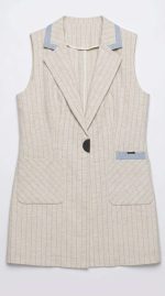 Gilet de costume femme sans manches à rayures avec détails denim de la marque Orkidia Fashion