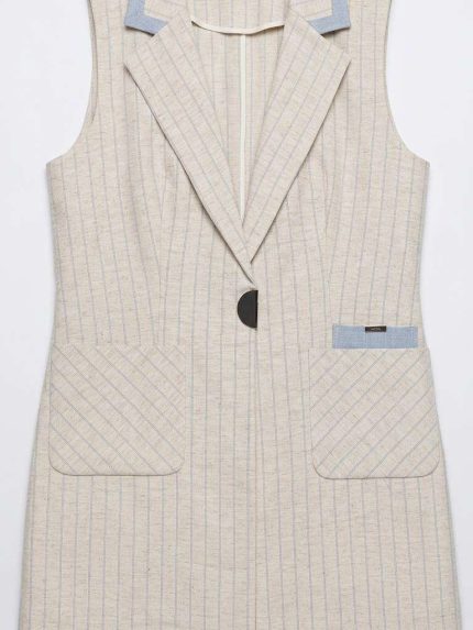 Gilet de costume femme sans manches à rayures avec détails denim de la marque Orkidia Fashion