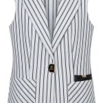 Gilet sans manches rayé Zaccia avec finitions en cuir noir, bouton siglé et poches avant, parfait pour un look chic.