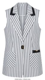 Gilet sans manches rayé Zaccia avec finitions en cuir noir, bouton siglé et poches avant, parfait pour un look chic.
