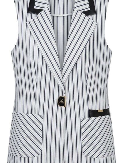 Gilet sans manches rayé Zaccia avec finitions en cuir noir, bouton siglé et poches avant, parfait pour un look chic.