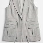 Gilet de costume gris sans manches pour femme avec poches et cordon ajustable