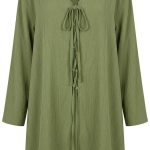 Tunique femme vert olive fluide avec laçage sur le devant, style bohème chic