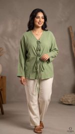 Tunique Bohème Vert Olive à Lacets - Orkidia Fashion – Image 4