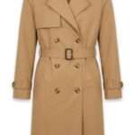 Trench-coat classique beige pour femme avec ceinture et boutons croisés, vue frontale