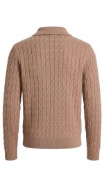 Pull Polo à Maille Torsadée - Beige Raffiné pour Femme – Image 2