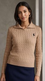 Pull Polo à Maille Torsadée - Beige Raffiné pour Femme – Image 7